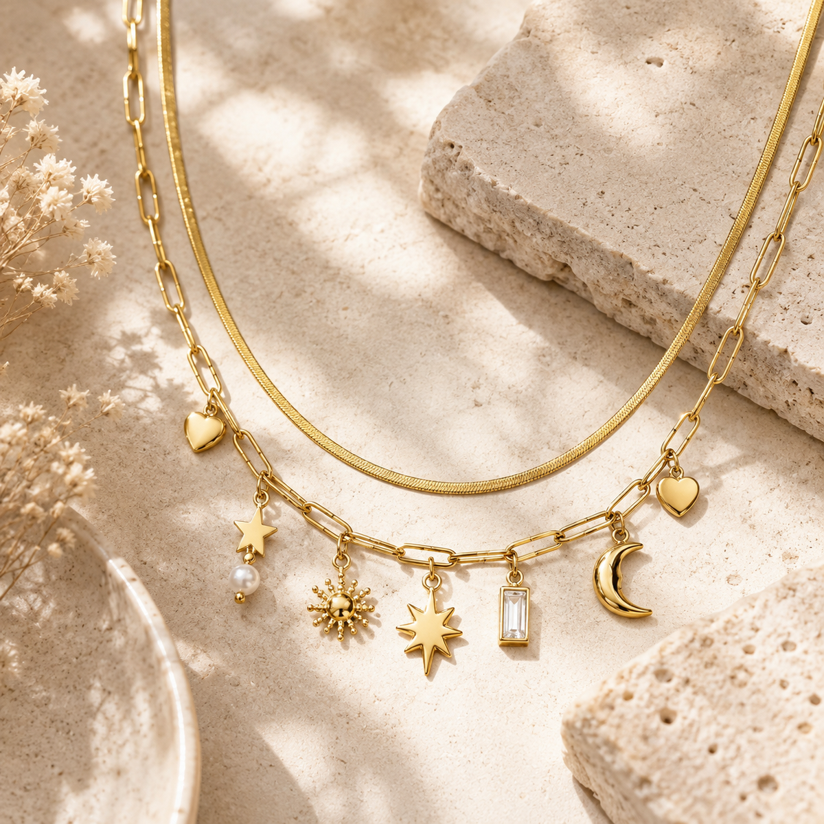 Starlight Gold Charm Double Necklace