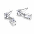 Silver Baguette Cubic Zirconia Drop Studs