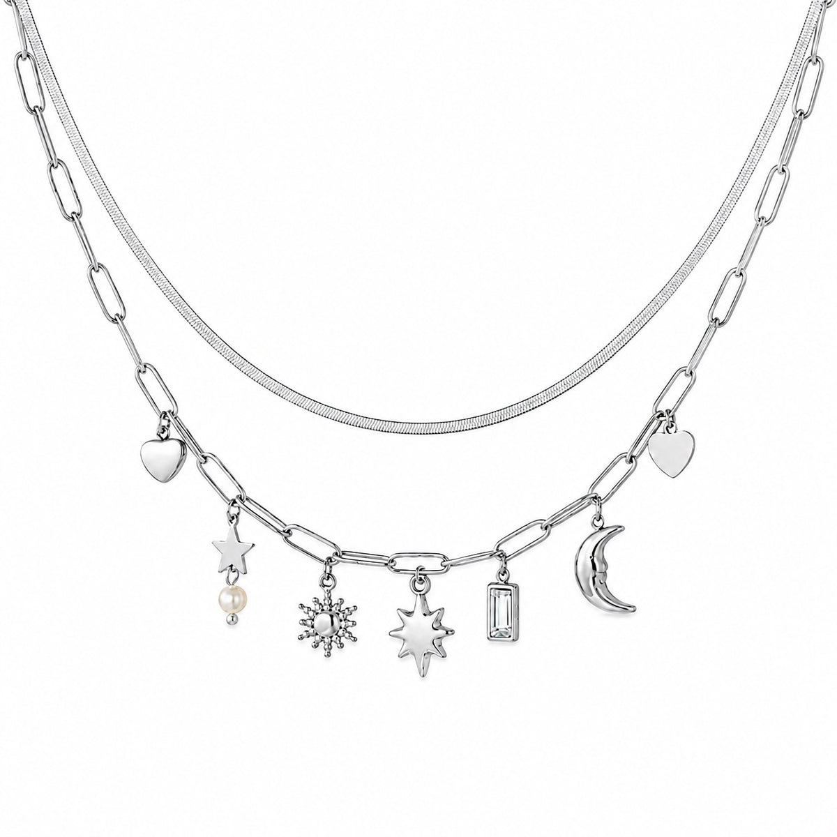 Starlight Silver Charm Double Necklace