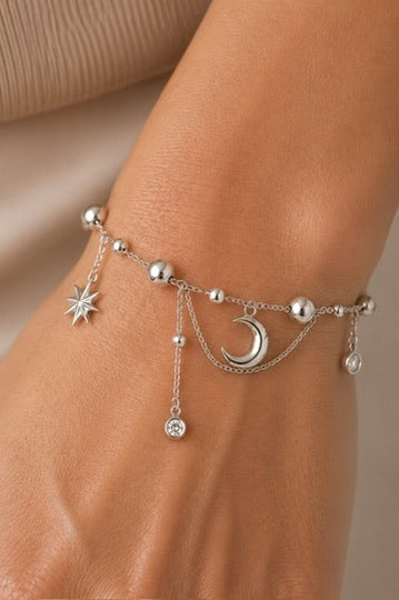 Celestial Silver Beaded Bracelet