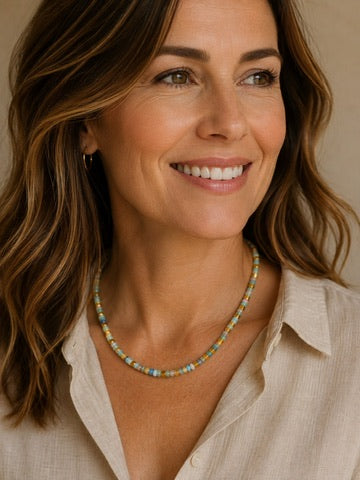 Green Stone Gold Beaded Necklace