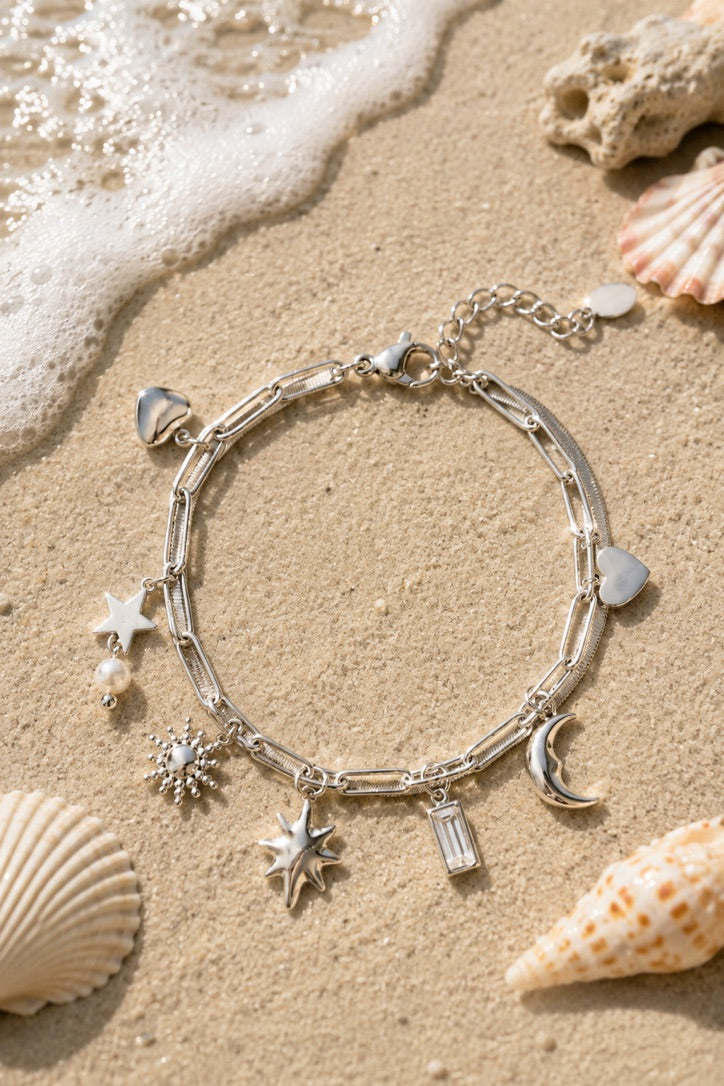 Starlight Silver Charm Double Bracelet