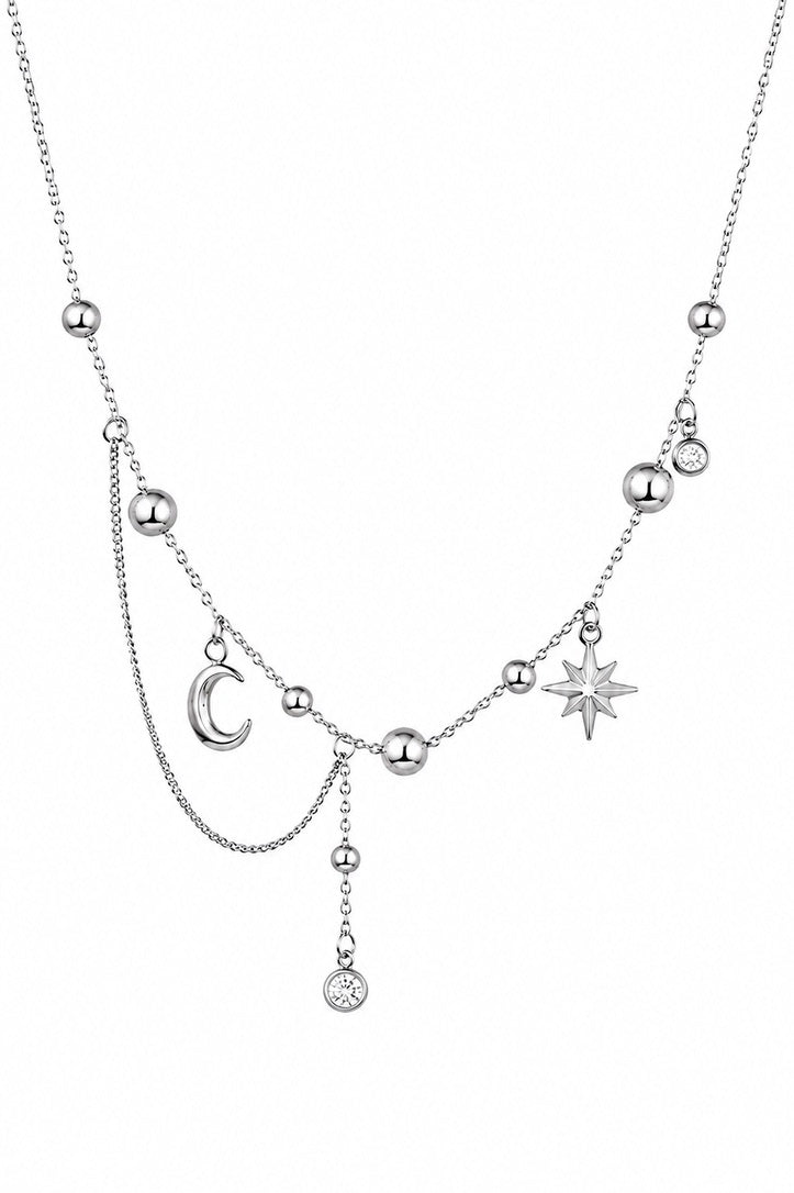 Celestial Silver Beaded Necklace
