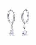 Silver Pear Cubic Zirconia Drop Hoops
