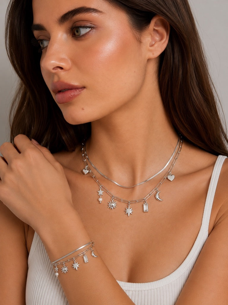 Starlight Silver Charm Double Necklace