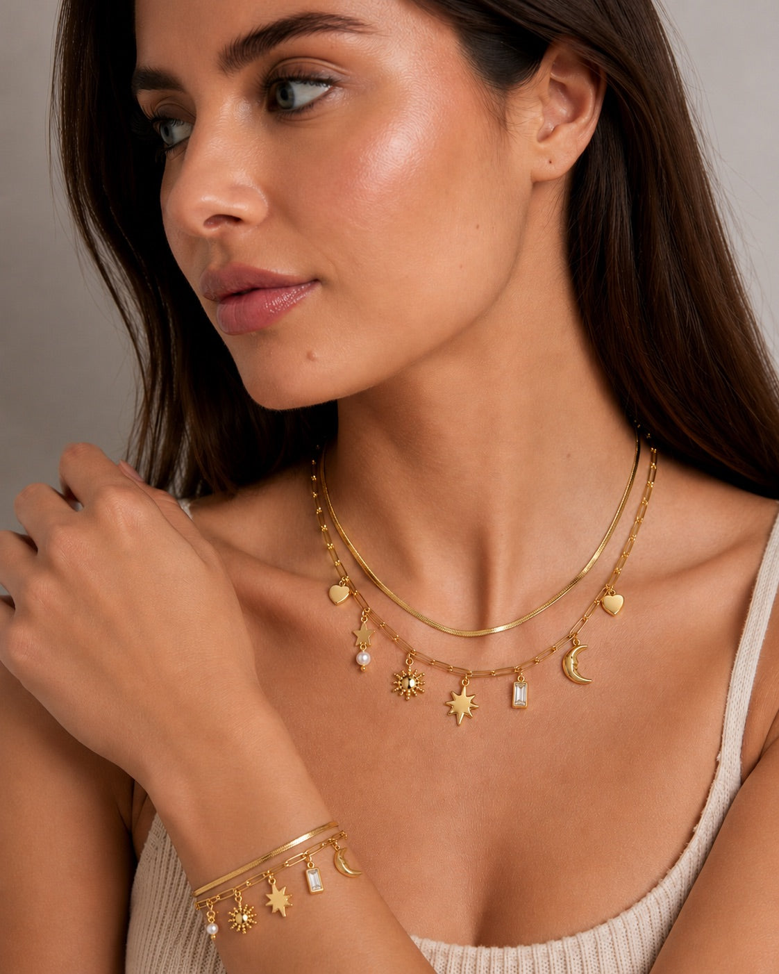 Starlight Gold Charm Double Bracelet