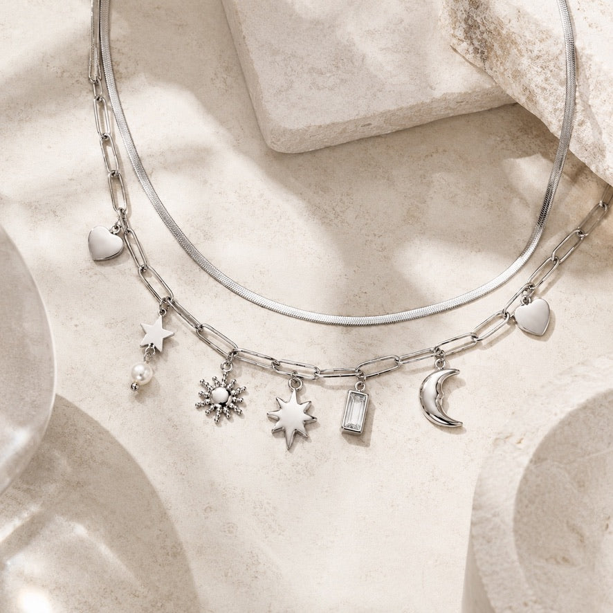 Starlight Silver Charm Double Necklace
