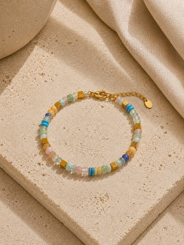 Green Stone Gold Beaded Bracelet