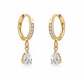 Gold Pear Cubic Zirconia Drop Hoops