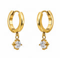 Gold Solitaire Cubic Zirconia Drop Hoops