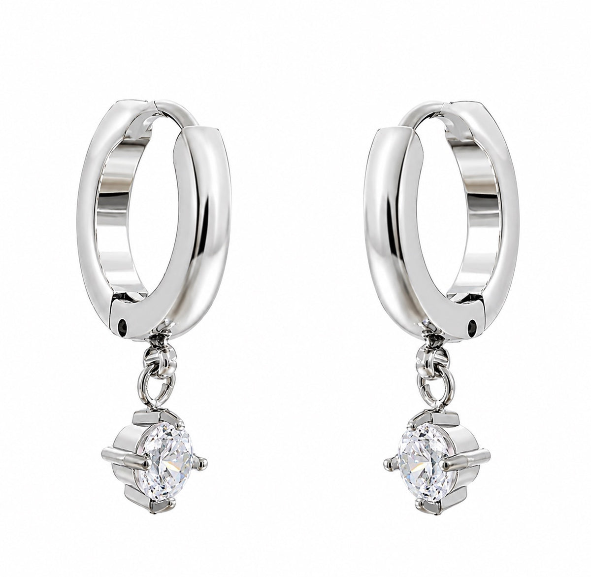 Silver Solitaire Cubic Zirconia Drop Hoops