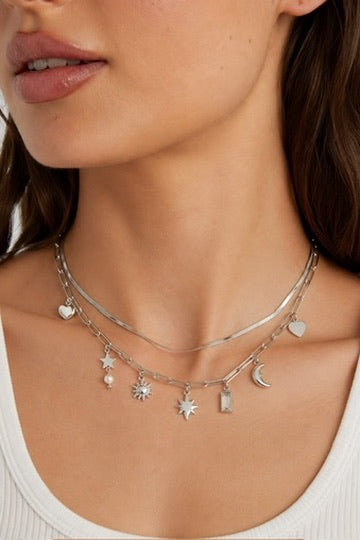Starlight Silver Charm Double Necklace